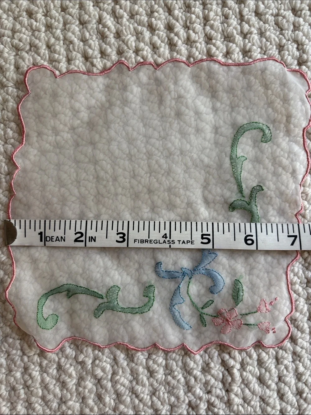 VTG 1950s Sheer Floral Embroidered Table Runner Dresser Scarf Scalloped